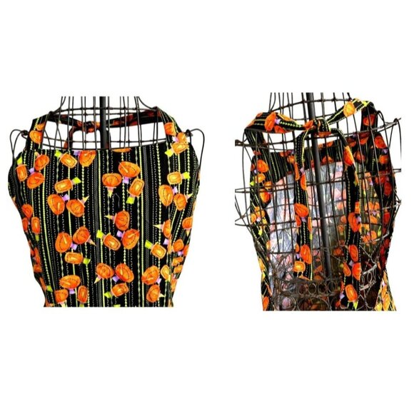 Vintage Handmade Halloween Apron Jack O Lanterns Pockets Baking Trick Treat New - Picture 2 of 12
